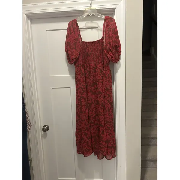 Torrid Midi Dress 1X Smocked Square Neck Chiffon Wedding Guest Flowy Pink Modest - Image 6