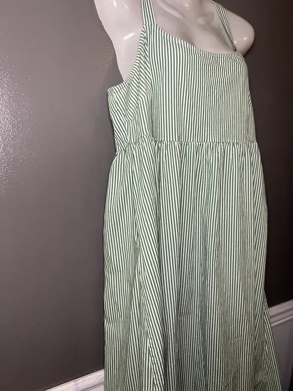 Ava & Viv Dress Womens XXL Green Square Neck Trapeze Midi Sundress Pockets - Image 4