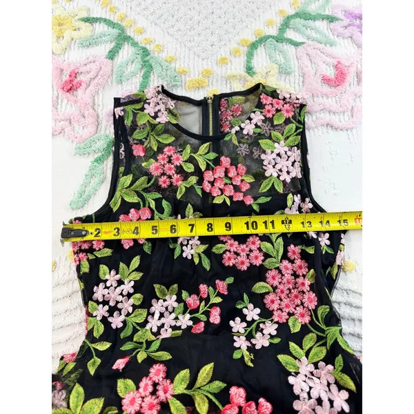 Calvin Klein Floral Embroidered Mesh Mermaid Midi Dress Black Pink 2P CD8L15EZ‎ - Image 5