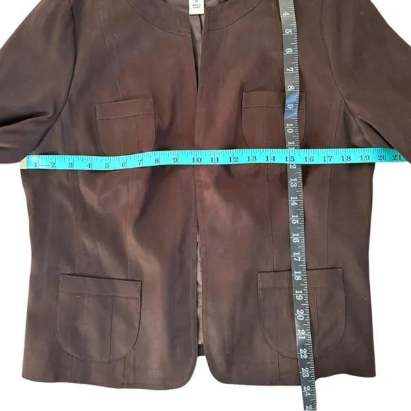 Talbots Faux Suede Open Front Chocolate Brown Blazer Jacket Size 14 Classic - Image 4