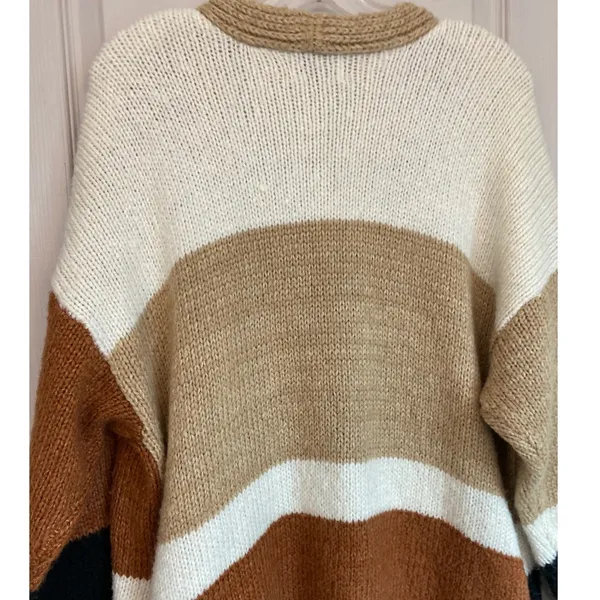 Lush Womens Multicolor Colorblock Knit Cardigan Sweater Button Front Relaxed Fit - Image 10