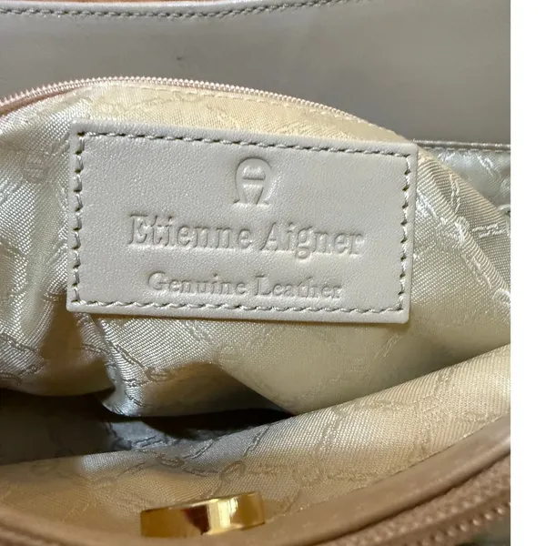 Etienne Aigner Cream Leather Shoulder Bag Gold Hardware Triple Compartment Purse - Image 4