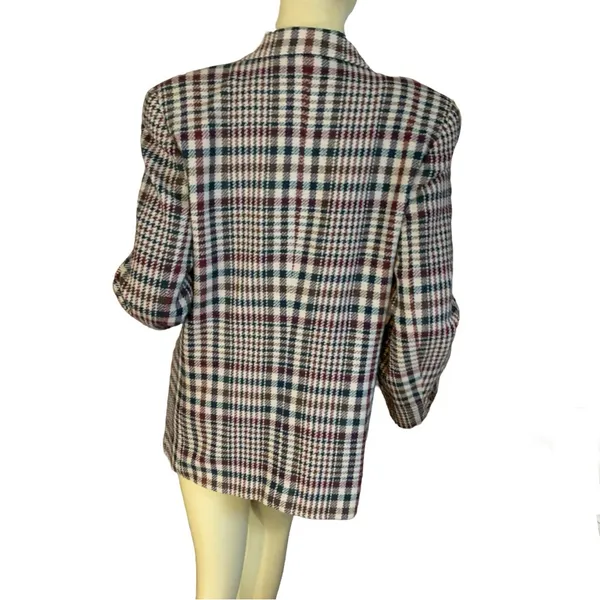 Vintage 1980'S Private Concepts Burgundy & Green Wool Blend Plaid Blazer (10) - Image 4