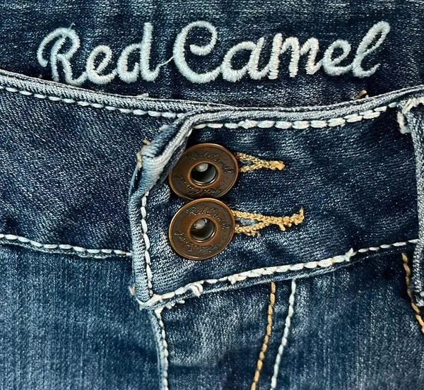 Denim Jean Shorts XS Stretchy Red Camel Womens Size 1 Low Rise - Image 5