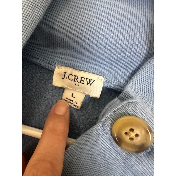J.Crew Wide Button-Collar‎ Tunic Sweatshirt Cloudspun Fleece Light Blue AP649 L - Image 3