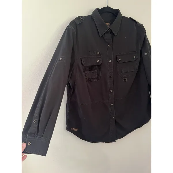 Lauren Ralph Lauren Safari Feild Tested Womens 1X Black Snap Button Down Shirt - Image 3