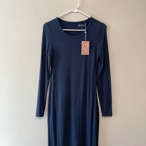 Quince NWT Tencel Rib‎ Knit Long Sleeve Midi Dress in Navy Blue Size Small - Image 3