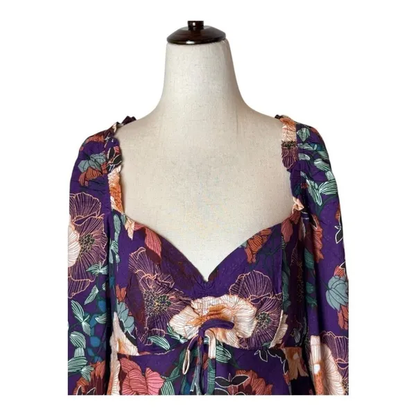 Band Of The Free Shirt Women Medium Purple Floral Puff‎ Sleeve Cropped Top NWT - Image 5
