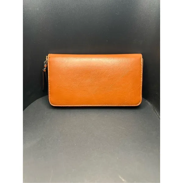 Universal Threads Tan Brown Faux Leather Full Zip Clutch Wallet - Image 2