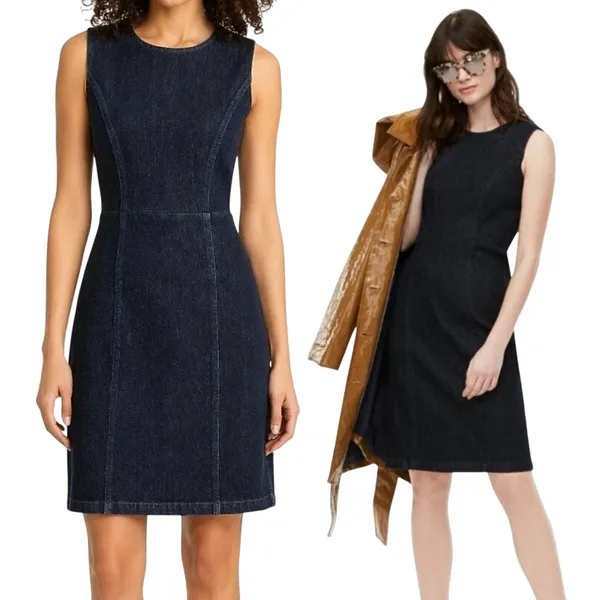 J. Crew Denim Sleeveless Sheath‎ Dress Dark Wash Indigo AK226 Size 10 - Image 11