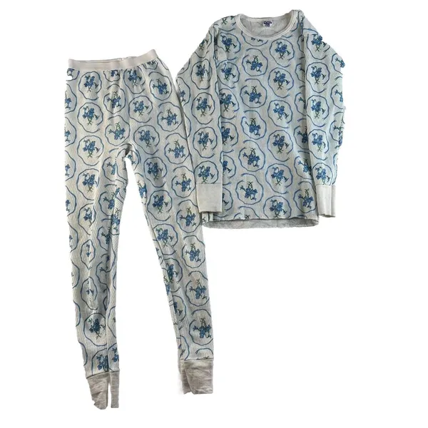 Vintage HEALTHKNIT Small Womens Long John Thermal 2 Pc Set Top Bottom Floral USA - Image 2