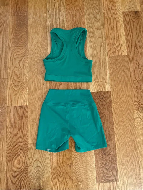 SET ACTIVE SportBody High Neck Bra & Shorts Matching Set in Palm Green Size S - Image 2