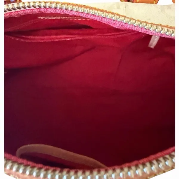 Vintage Dooney & Bourke White Monogram Canvas Barrel Satchel Bag Leather Trim - Image 14