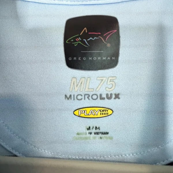 Greg Norman Polo Shirt Light Blue and Yellow Stripes ML75 Microlux Play Dry (M) - Image 3