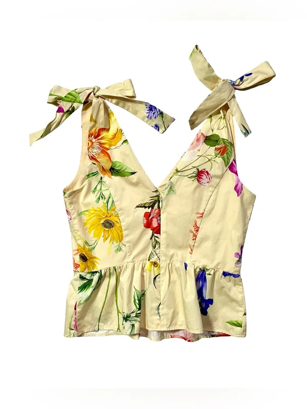 Express Floral Yellow Tie Shoulder Peplum Top - Image 5