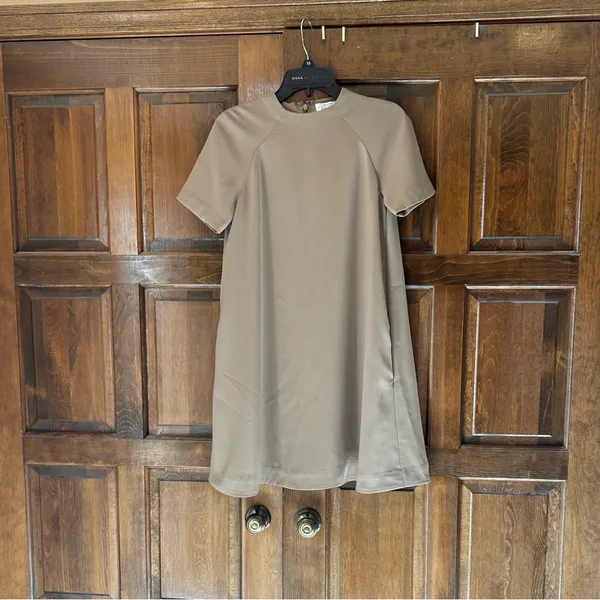 & Other Stories Paris Atelier A Line‎ Beige Dress Size 4 Short Sleeve Minimalist - Image 3