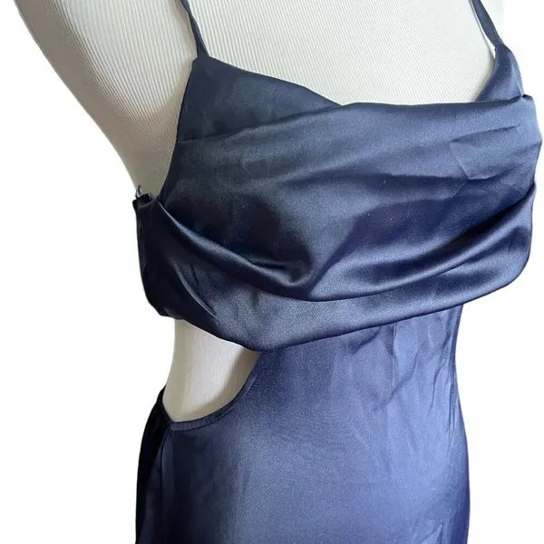 NWT Womens Fiemaoves Evening Gown Satin Silk Slip Backless Navy Maxi Dress - L - Image 4