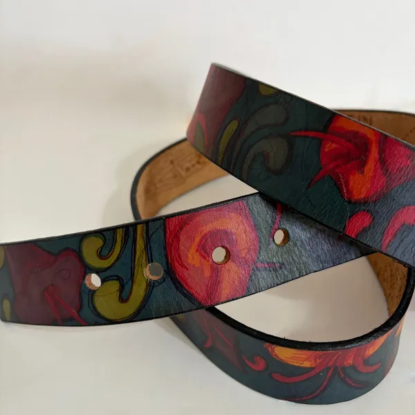 Unisex JON WYE Leather Floral Belt Western Retro Made in USA Men‎ Women 46.5" - Image 4