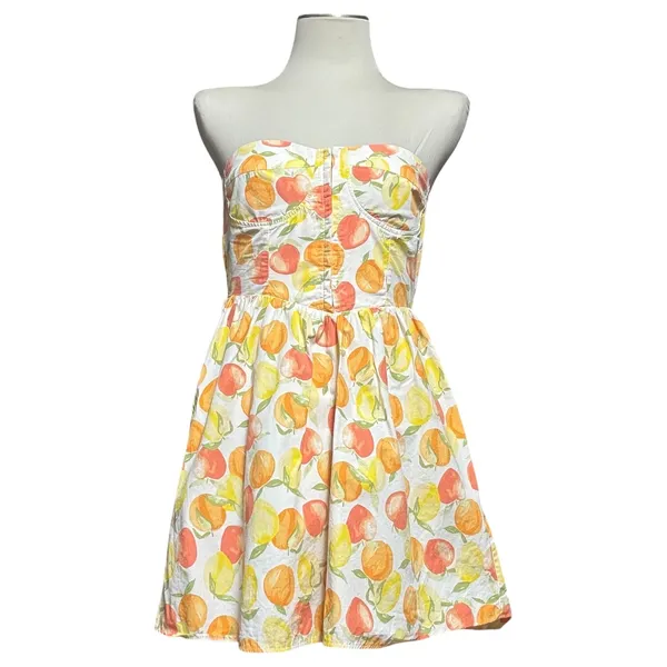Miss Selfridge Poplin Corset Strapless Mini Dress Citrus Fruit 8 - Image 2
