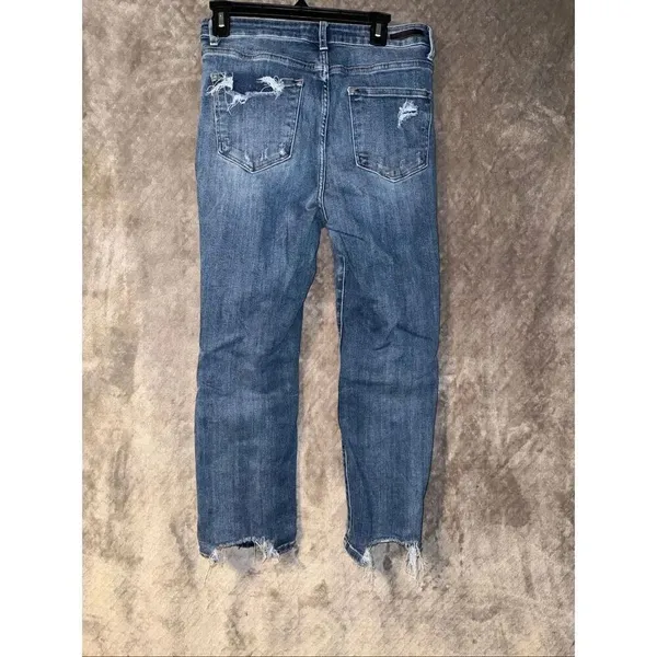 Risen Jeans Dark Wash Distressed Wide Leg Raw Hem 9/29 #776 - Image 8