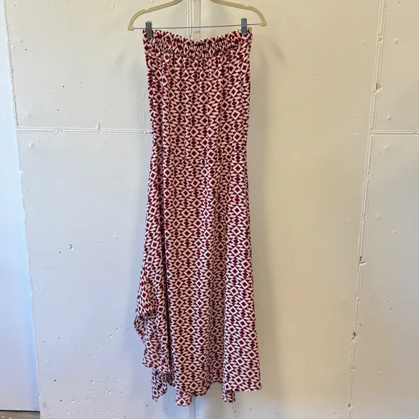 Mekong Burgundy Geometric Diamond Print Strapless Maxi‎ Dress One Size OS Boho - Image 2