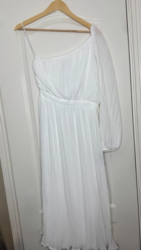 Lulus Always Loving You White Pleated One Shoulder Midi Dress NWT Small - Image 2