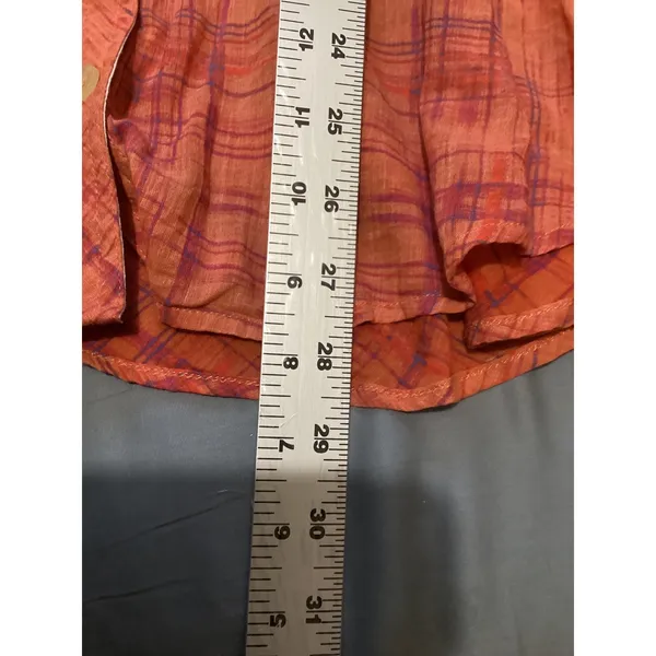 Free People Womens Orange Plaid Button Down Cotton Gauze Shirt Size Large L 1245 - Image 8