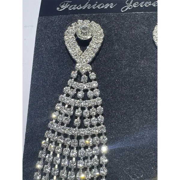 Silver Rhinestone Tassel Chandelier Dangle Earrings Glam Statement formal - Image 3