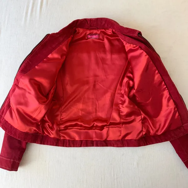 Olly London Moto Suede Zip Front Jacket Women Small Red - Image 4