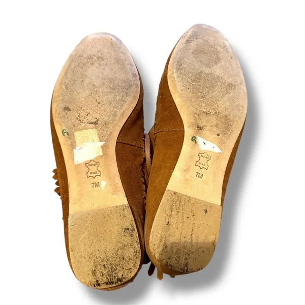 Tory Burch Huntington Moccasins Size 7 Brown Suede Embroidered Fringe‎ Boho - Image 9
