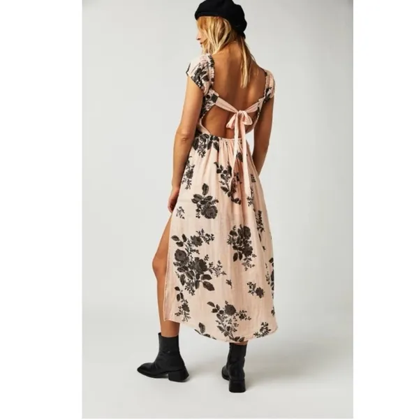 Free People Dainty Bohemian Gauze Forget Me Not Floral Midi Dress Blush Large - Image 8