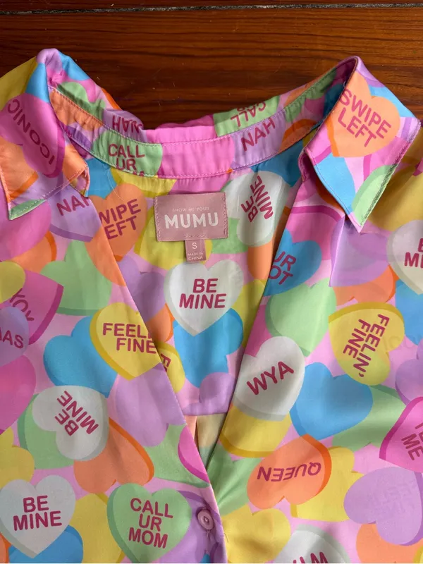 Show Me Your Mumu Colorful Conversation Hearts Silky Pajama Set Sz S 💛🍄 - Image 10