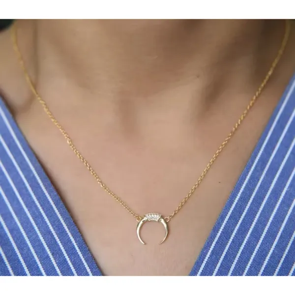 NEW Women's Gold-Plated Crescent Moon Horn Necklace‎ Size 16 + 2” - Image 12