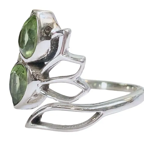 Natural Peridot Dual Stone Ring Silver August Birthstone Green Ring Adjustable 6 - Image 5