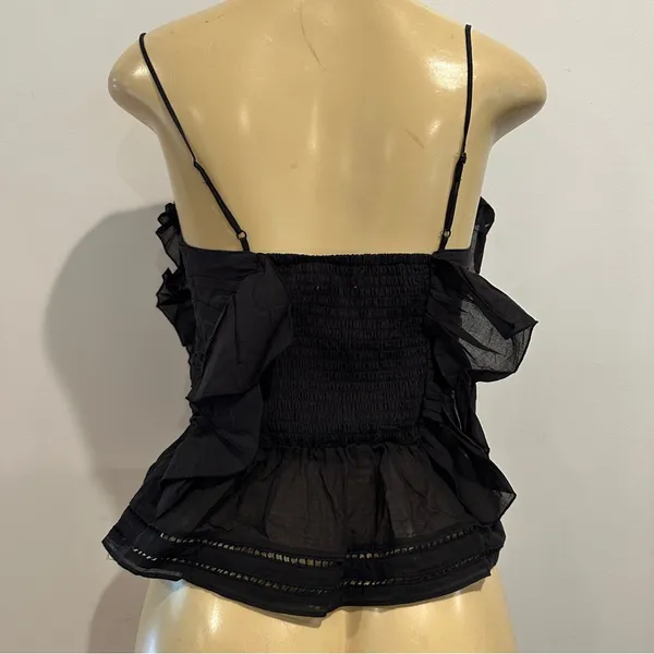 H&M Ruffle Pleated Cami Tank Top Sz M Black Shirt Smocked - Image 6