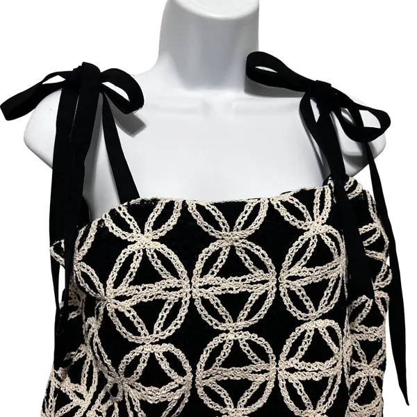 Express Womens Crochet Lace Overlay‎ Tie Strap Crop Top M Black Boho Festival - Image 3