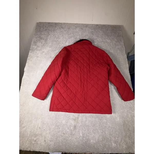 LL Bean Quilted Chore Barn Jacket Ladies Large Red Brown Corduroy Trim VTG - Image 11
