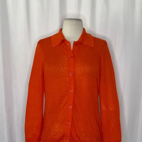 NWT!! J. CREW Collared Button-Up Sweater Cardigan Linen Poppy Orange Red Small - Image 3