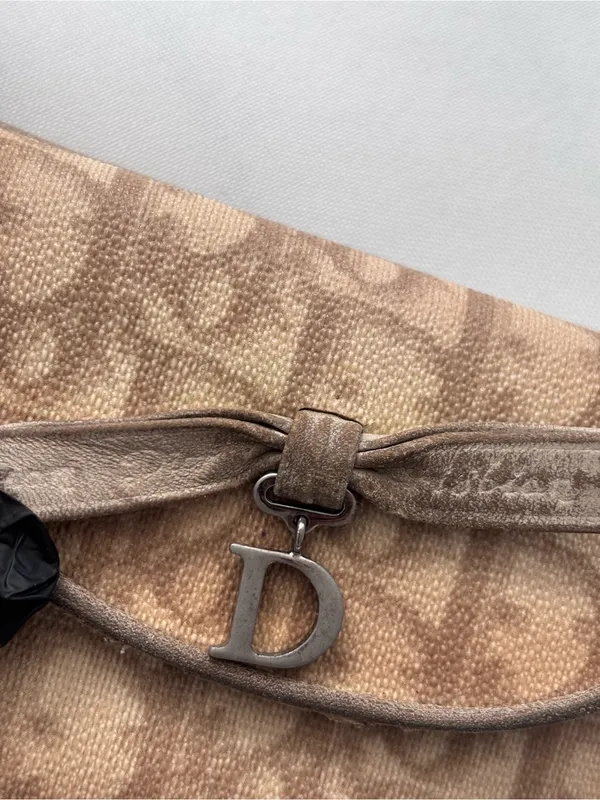 Vintage Christian Dior Oblique Trotter Bow Wallet Trifold Canvas Leather Beige - Image 2