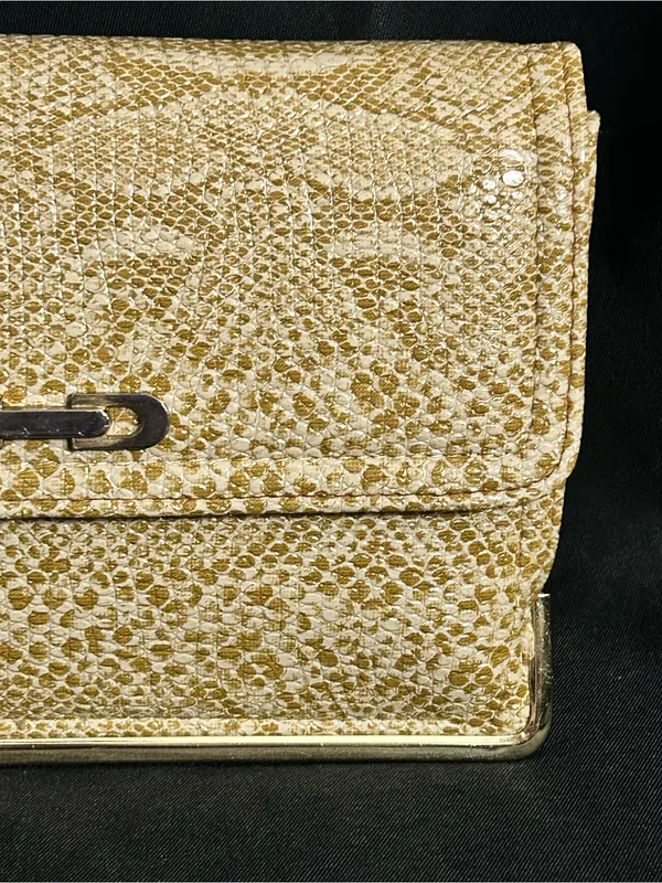 Gold Snakeskin Embossed Women’s Clutch Bag - Image 4