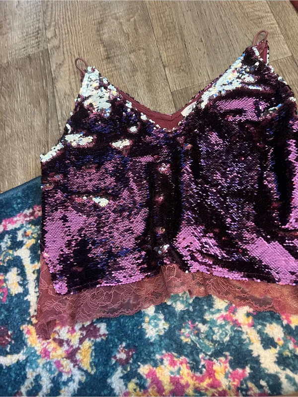 Free people intimately Women's Purple Sequin Lace Cami Top - Image 6