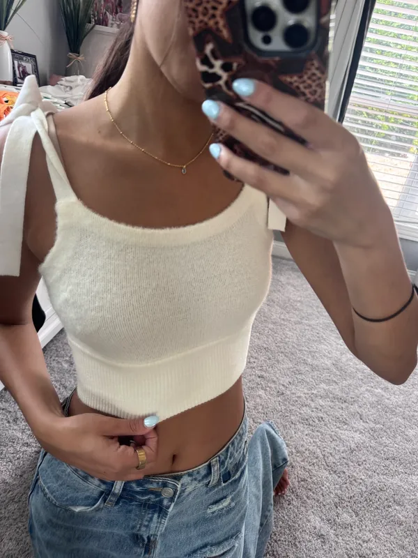 Knitted crop tie tank White - Image 6