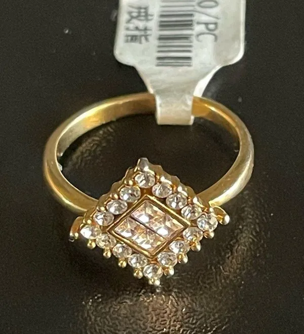 Simulated diamond shaped gold plated ring size 5 - Image 2