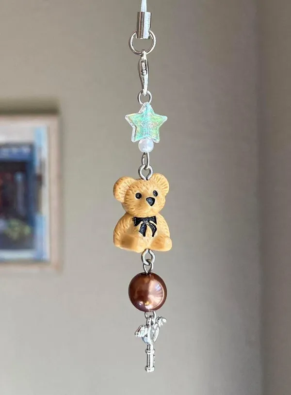 Handmade Kawaii retro y2k style teddy bear phone strap/accessory/keychain/bag charm/display🩵 - Image 2