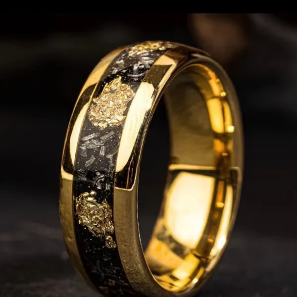 Women’s Luxury Stainless Steel Meteorite Stone 8mm Polished Band Size 7 - Image 2
