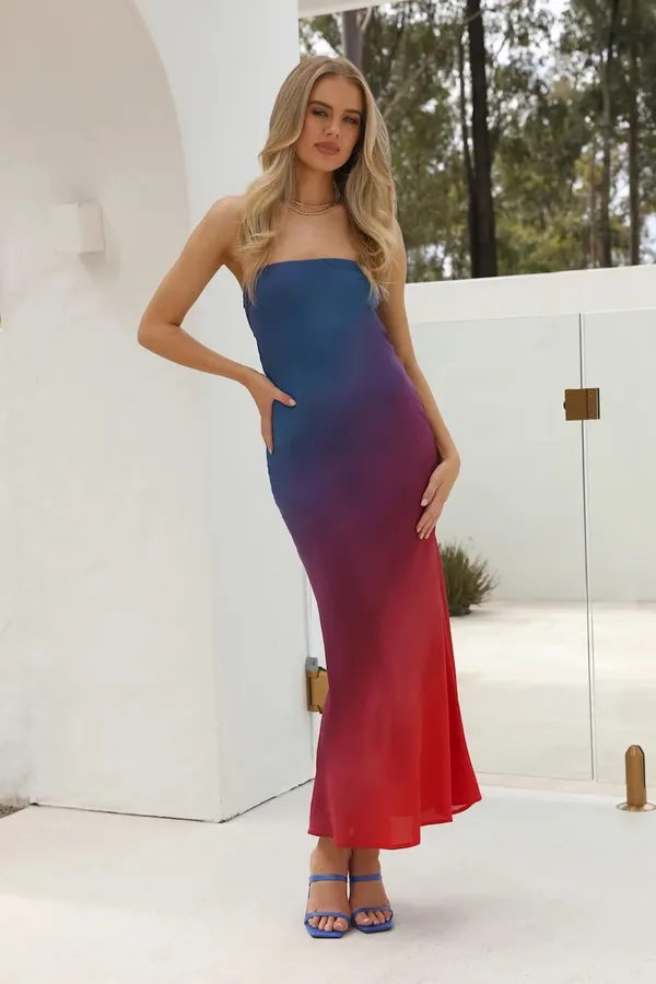 (Hello Molly) Reverse Clothing - Purple to Red Ombre Maxi Dress Size M Brand new with tag - Image 3