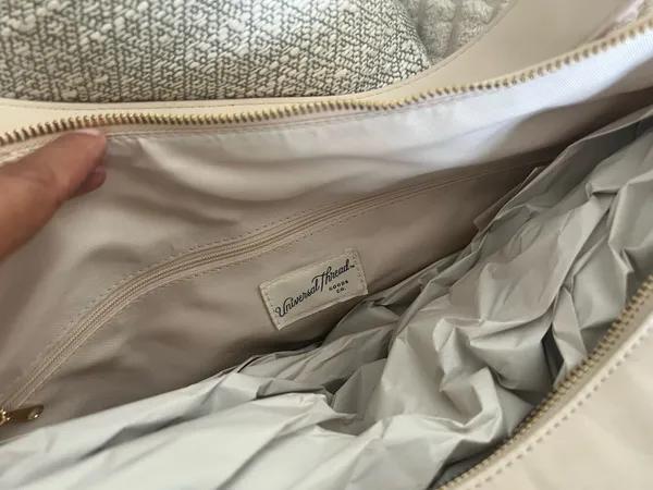 Women's Soft Cream Shoulder Bag /Universal thread cream large purse with - Image 3