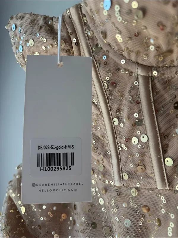 NWT Hello Molly Corset Champagne Sequin Strapless Bustier Maxi Dress - Image 7