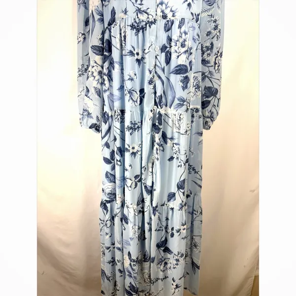 Sugar Lips Maxi‎ Dress Womens Size S Pale Blue Floral Tiered Long Sleeve Cottage - Image 7