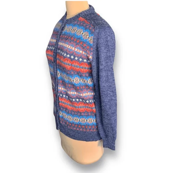 Vintage Fair‎ Isle Cardigan Sweater Navy Red Nordic Preppy Medium Heritage Knit - Image 5